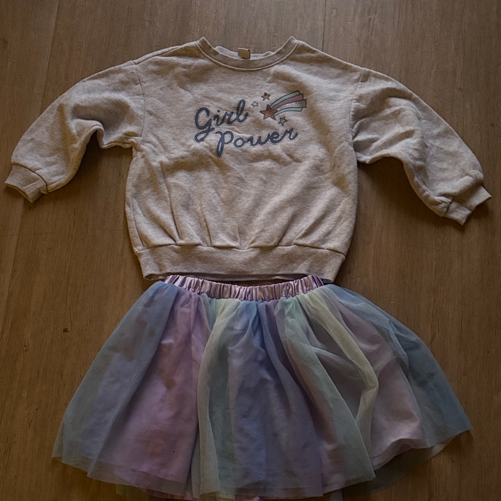 Old Navy Cream Sweatshirt and Pastel Skirt Set